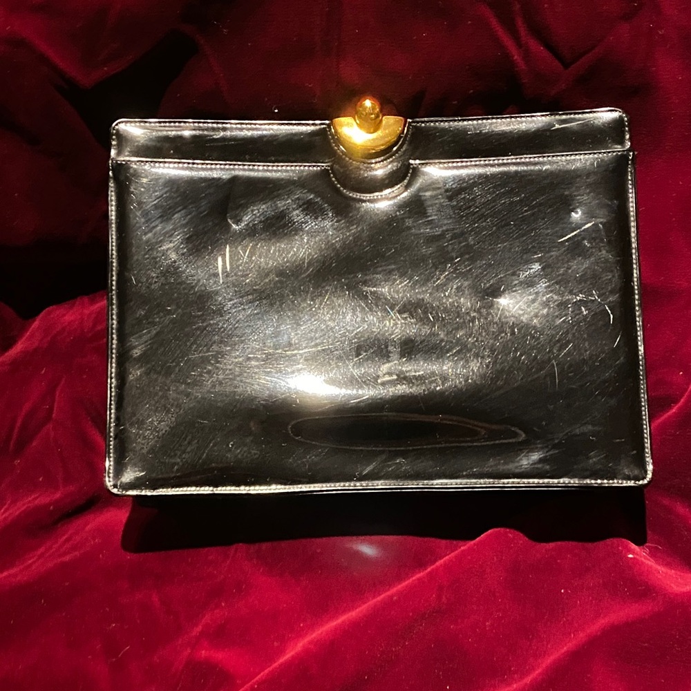 Vintage Koret Black Patent Clutch with Gold Accent